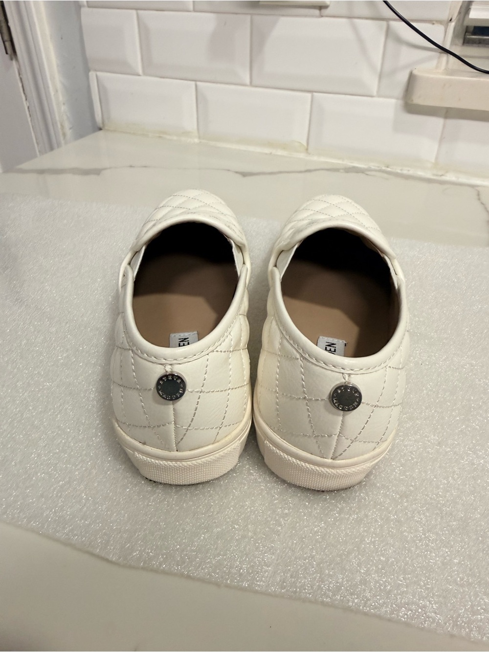 Steve Madden White Quilted Slip-On Loafers - Picture 4 of 9